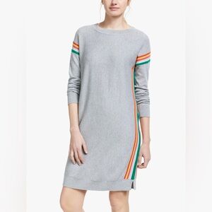 Boden Light Gray Wool-Cotton Knit Jumper Dress with Rainbow Side Stripes